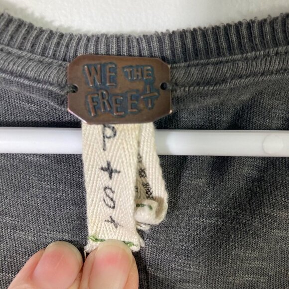 Womens We The Free Lace Button Boho V Neck Top Distressed Gray S - Picture 9 of 10